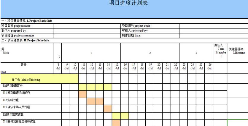 项目进度表模板